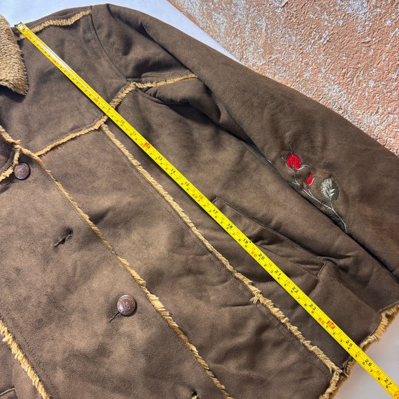 Outback Trading Co Shearling Western Jacket Embroidered Sleeves Brown Size Small - Picture 15 of 16